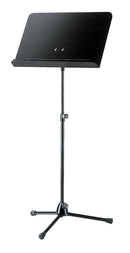 K&M 118/1 Orchestra Music Stand, Black Stand, Black Wooden Desk, 2-Piece Folding Design, Non-Scratching Locking Screw, Height 650-1,255 mm, Steel Stand, Wooden Desk