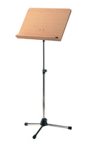 K&M 118/1 Orchestra Music Stand, Chrome Stand, Beech Wooden Desk, 2-Piece Folding Design, Non-Scratching Locking Screw, Height 650-1,255 mm, Steel Stand, Wooden Desk
