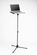 K&M 12155 Laptop Stand, Black, 2-Piece Folding Design, Height 790-1,300 mm, Max Load 5 kg, 4 Rubber Knobs Included, Steel, Plastic Base