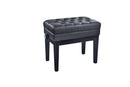 K&M 13986 Piano Bench with Sheet Music Storage Deluxe, Gloss Black/ Leatherette, Dual Crossbar, Height 515-605 mm, Quilted Seat Cushion, Leveling Feet Ensure a Wobble-Free and Secure Stand, Wood
