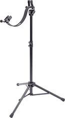 K&M 14765 Electric Guitar Performer Stand, Black, 2-Piece Folding Design, Height 748-1264 mm, Inclination Continuously Adjustable, Steel