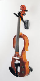 K&M 16580 Violin Wall Holder, Black, High Quality Flocking Cover, With Holder for Bow, Plastic
