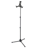 K&M 19798 Tablet PC Stand, Black, 3-Piece Folding Design, Non-Scratching Locking Screws, Height 102-189 mm, Max Load 1 kg, Freely Rotates 90°, Plastic, Steel
