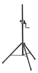 K&M 21302 Speaker Stand, Black, 2-Piece Folding Design, Hand Crank with Push-Button System and Locking Screw, Height 1,385-2,180 mm, Locking Screw Provides Additional Safety, Steel