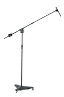 K&M 21430 Overhead Microphone Stand, Black, 2-Piece Folding Design, Clamping Element with Locking Screw, Height 1,340-2,210 mm, 3 Lockable Castor Wheels, Steel