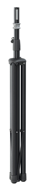 K&M 21439 Speaker Stand Easy Lock, Black, 2-Piece Folding Design, Locking Screw and Safety Hook, Height 1,417-2,117 mm, Integrated Shock Absorber, Patented Expanding Mandrel System Easy Lock, Steel