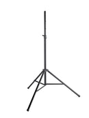 K&M 21472 Speaker Stand XL - Tall, Black, 2-Piece Folding Design, Locking Screw with Push-Button System, Height 1,580-2,474 mm, Patented Gradual Height Adjustment System, Integrated Shock Absorber