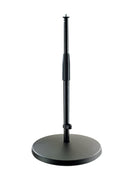 K&M 23323 Microphone Stand, Black, 2-Piece Folding Design, Clutch, Height 350-570 mm, Anti-Vibration Rubber Insert for Noise Filtration, Steel