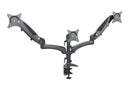 K&M 23878 Triple Monitor Mount, Black, Pneumatic Spring, Max Load 8 kg, Continuously Hight Adjustment of 160 + 350 mm, Internal Cable Routing Possible, Aluminum