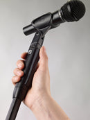 K&M 26200 One-Hand Microphone Stand Elegance, Black, 2-Piece Folding Design, One-Hand Clutch, Height 1,055-1,735 mm, Knurled Screw Is Impossible to Lose, Silent and Smooth Height Adjustment
