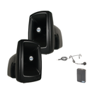 Anchor Audio MegaVox 2 COMP4, Megavox 2 Pair, AnchorLINK, and two wireless handheld microphones, two wireless belt pack transmitters with headband microphones, and two speaker stands, and one companion speaker cable