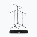 On-Stage MSP7703, Three Euro Boom Mic Stands with Bag, Height 32"-61.5", 30" Boom, 23" Base Spread, Heavy-duty Padded Nylon Material, 5/8"-27" Threading, Black
