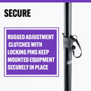 On-Stage SS8000, Production-Grade Speaker/Lighting Stand, Height Adjustment 55.51 - 98.42 in, 65 lb Weight Capacity, Steel with Metal Knob Material, Black, Includes 38mm Speaker Adapter, M10x35mm Bolt and Washer