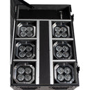 ADJ Mirage Q6 Pak, Pack Includes Six IP65 Battery Powered Chrome Fixtures, 4 x 10 Watt RGBA LEDs, 11 Degree Beam Angle, Long Life Battery, Wifly DMX Wireless, Includes Road Case with on Board Charging System, Safety Alarm System