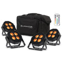 Eliminator Mega Flat Hex L PAK4, 4 x Mega Par L Hex, 3 x DMX Cables, 1 x Soft Carrying Pack