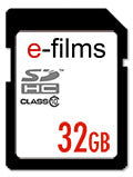 E-Films EF-1802 32GB SDHC Class 10 Memory Card, Over 30 MB/sec Read Speed, Waterproof ESD Proof and Dust Proof, Rated 10,000+ Insertions, 5 Year Warranty