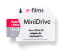 E-Films EF-1901 MiniDrive MicroSD to SD Adapter, Half Size Expandable Storage for MacBook Pro SD Slot, Time Machine Compatible, Supports MicroSD Cards up to 128GB