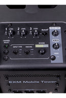 EXM MOBILE Tower -  battery-powered PA system. 4 3" midrange drivers, 10" subwoofer base, 3 channel mixer. 10 Hours of Battery Life.