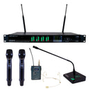 VocoPro UTD-QUAD-WORSHIP, Quad True-Diversity Professional Digital Wireless PLL Microphone System with Two Handheld, One Bodypack/Headset, and One Gooseneck Mic